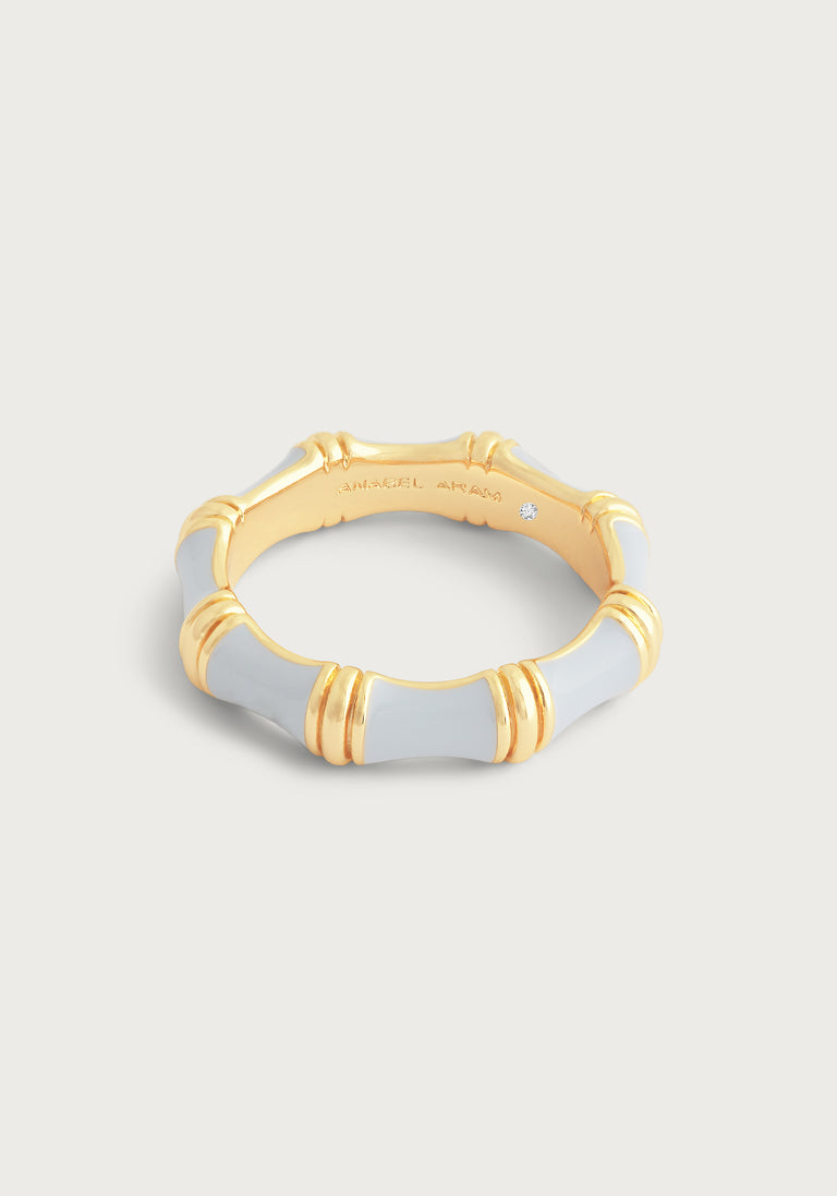 Anabel Arum - Brass - 18K Gold Plated Pale Blue Enamel Bamboo Ring (Size 7)