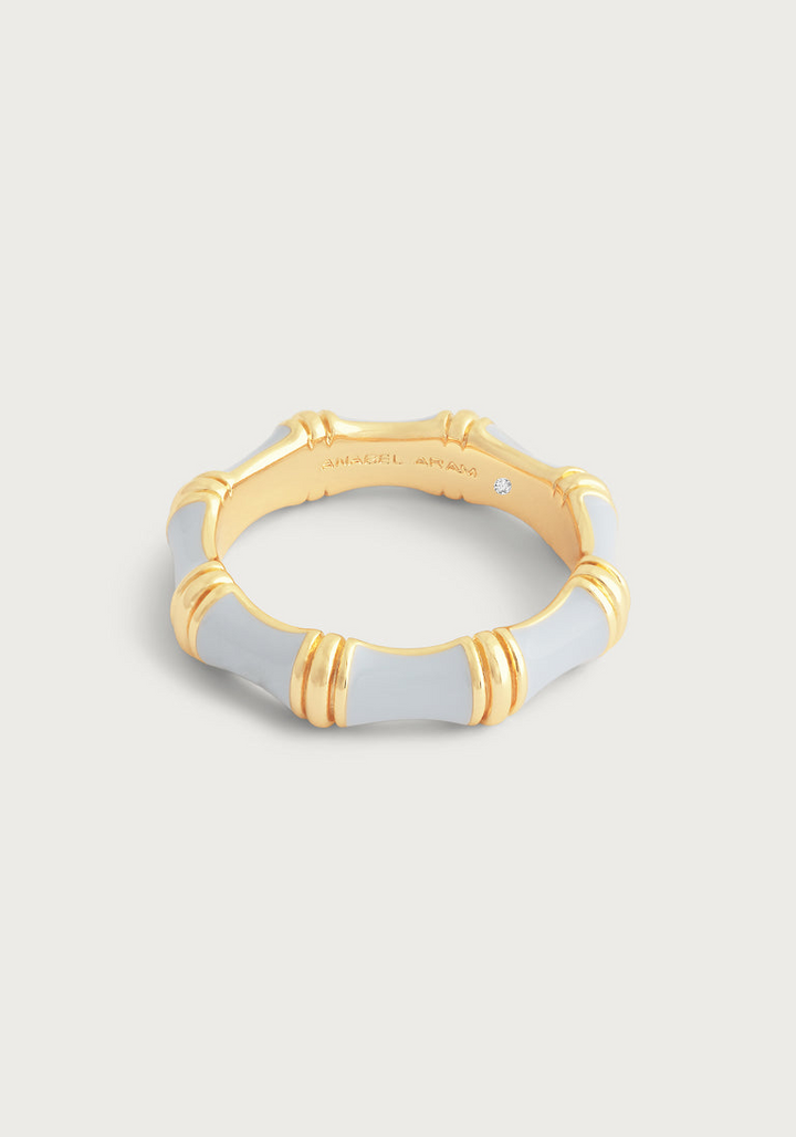 Anabel Arum - Brass - 18K Gold Plated Pale Blue Enamel Bamboo Ring (Size 7)