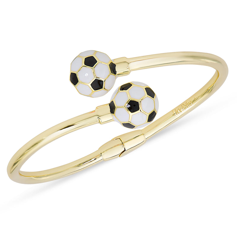 Lily Nily - Brass - 18K Gold Plated - Black & White Enamel Bypass Soccer Ball Bracelet