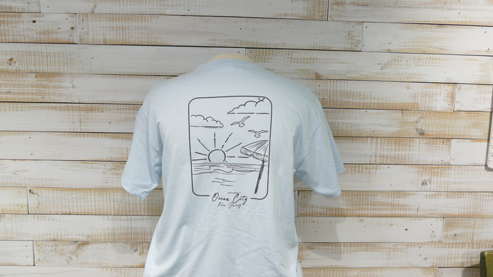 Ocean City Classics - Short Sleeve Beach Scene T-Shirt - Light Blue