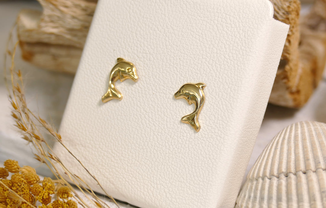 14k Yellow Gold Dolphin Stud Earrings