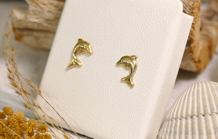 14k Yellow Gold Dolphin Stud Earrings