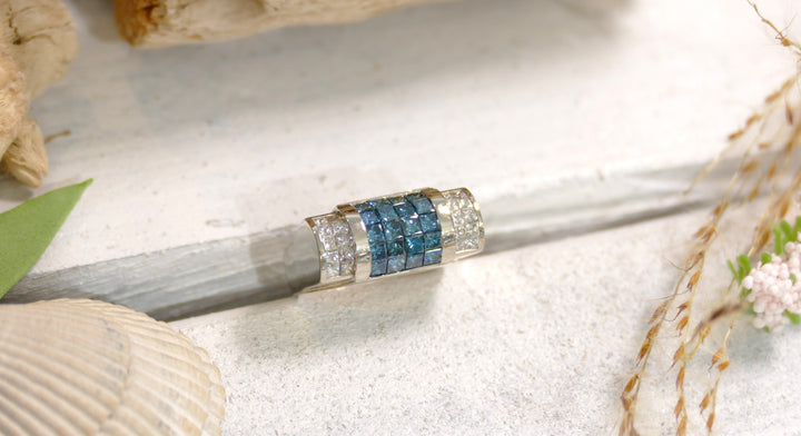 14K White Gold (1 cttw Natural Diamond) 1.8cttw Blue Diamond Cocktail Ring (Size 6.5)