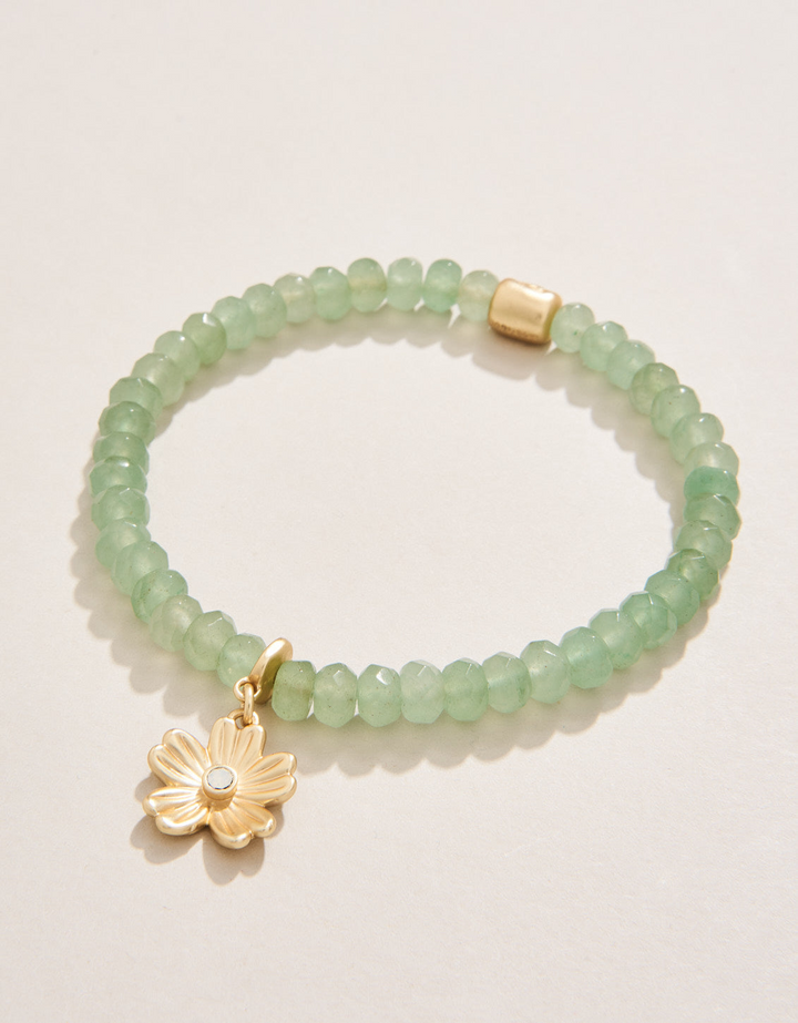 Spartina - - 18K Gold Plated Mint Green Quartz Stones 8mm Flower Opal Stretch Bracelet