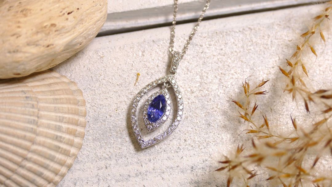 14k White Gold .58ct Sapphire Marquise Pendant