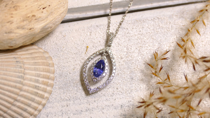 14k White Gold .58ct Sapphire Marquise Pendant