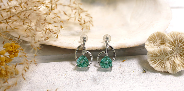 14k White Gold Trillion Cut 4.6ct Caribbean Topaz Stud Earrings