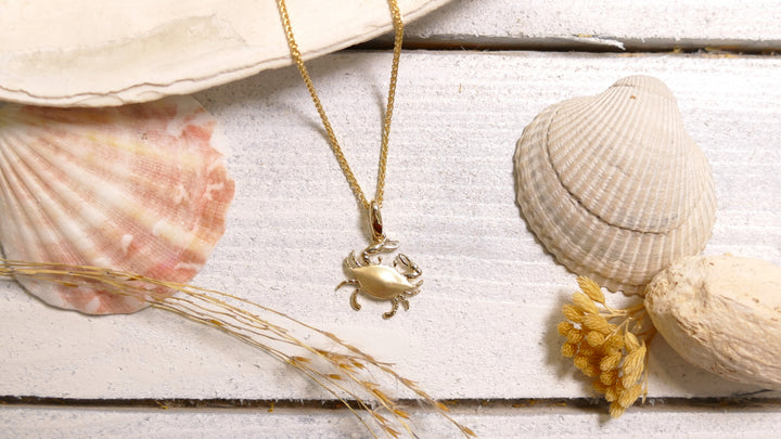 14k - Yellow Gold Brushed Crab Pendant