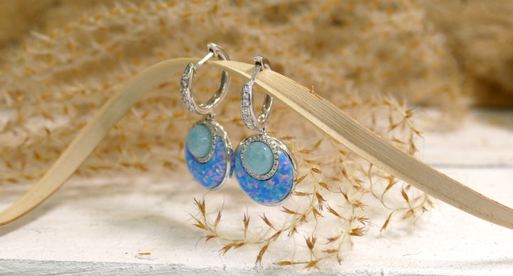 Sterling Silver - Silver Blue Opal Larimar Earrings