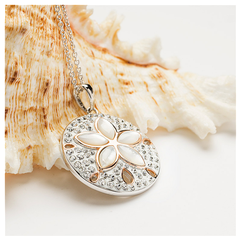 Ocean - Sterling Silver - Silver White/Pave Crystal Mother of Pearl Sanddollar Necklace