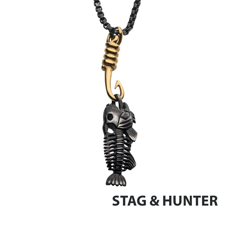 Black IP Fishbone Pendant on a