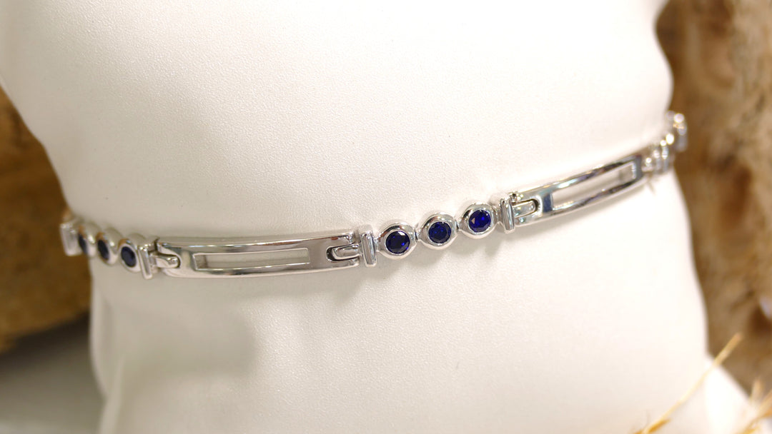 Sterling Silver - Silver Bezel Set - Bar - Sapphire Link Bracelet