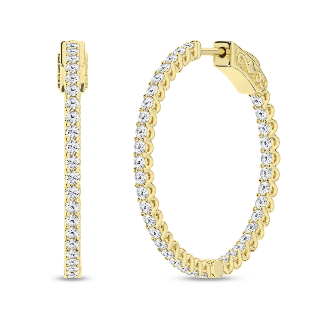 14k Yellow Gold 1ctw Lab Grown Diamond Round Medium Hoop In & Out Earrings