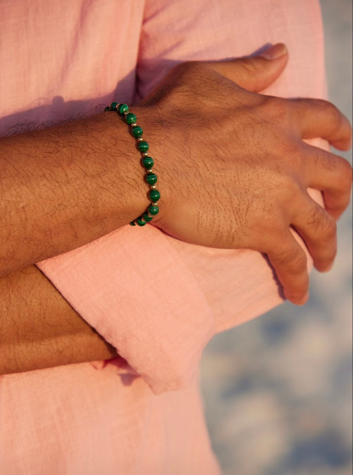 Adriana Pappas - - 14K Gold Filled - Accent Beads - Malachite Beaded Bracelet - Adjustable