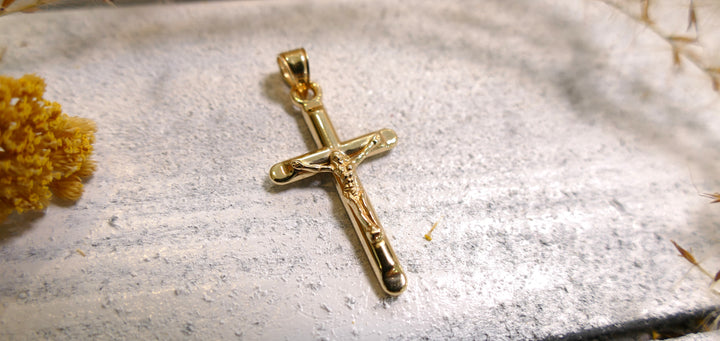 14k Yellow Gold Crucifix 1" Pendant 4mm Bail (Chain not Included)