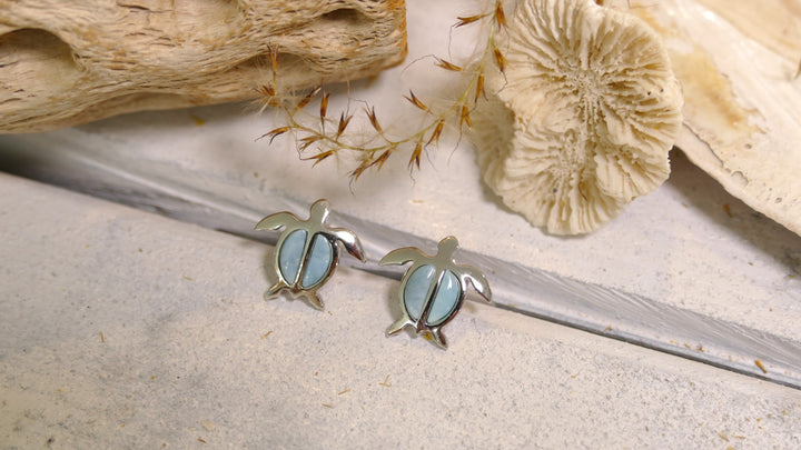 Sterling Silver Larimar Turtle Earrings