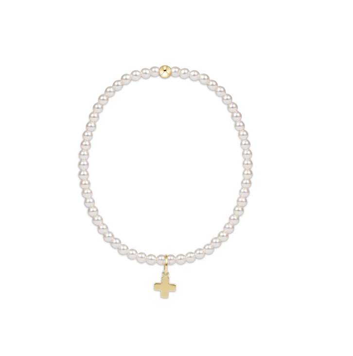 enewton - 14k gold-filled - Classic Pearl - Cross Charm 3mm Bead Bracelet