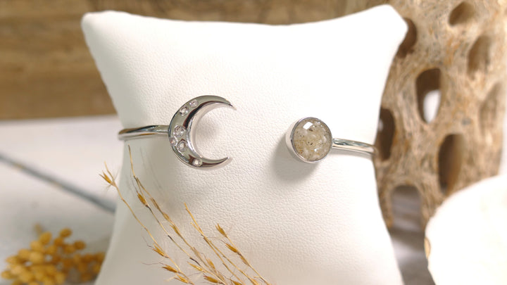 Dune - Sterling Silver - Crescent Moon Crystal Ocean City Beach Sand Cuff Bracelet