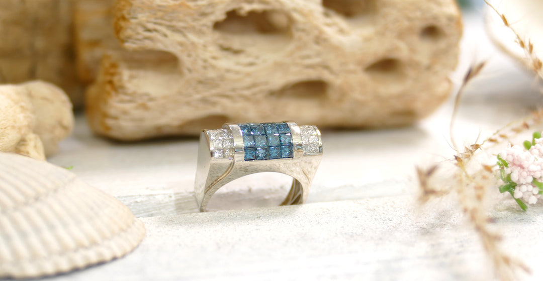 14K White Gold (1 cttw Natural Diamond) 1.8cttw Blue Diamond Cocktail Ring (Size 6.5)