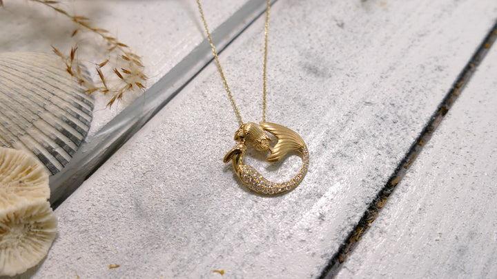 14k Yellow Gold 0.26ct. Natural Diamond Round Mermaid Pendant