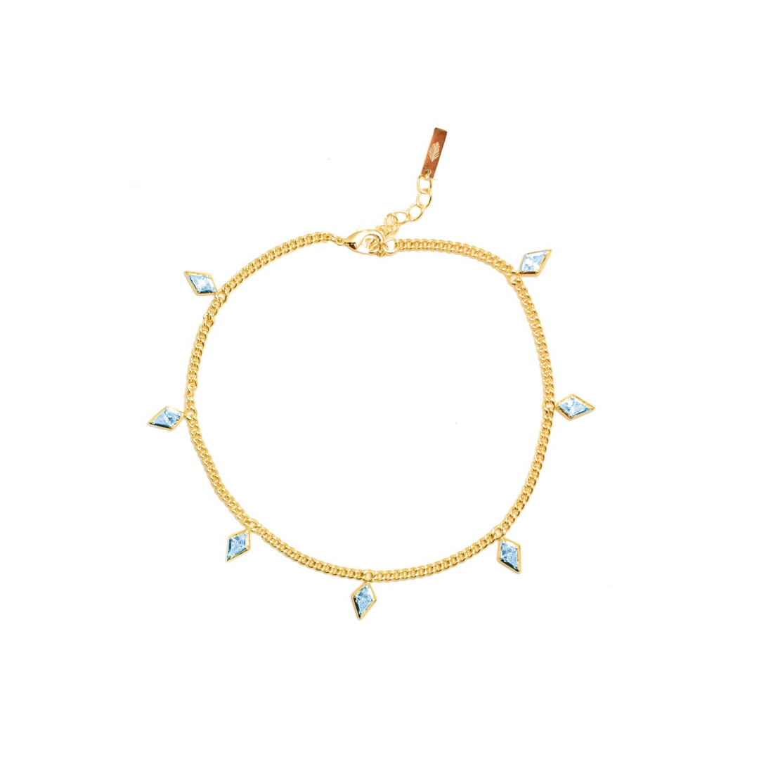 Adriana Pappas - - 14K Gold Filled - Bluebell - Cubic Zirconia Kite Chain Anklet 8.5-10"