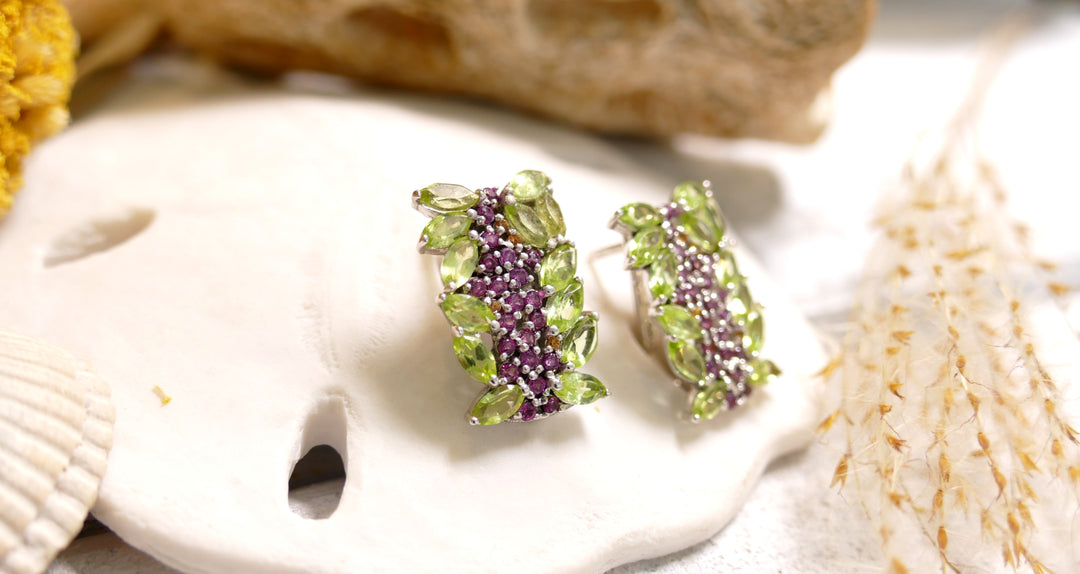 Sterling Silver - Silver Grape Vine Crystal Statement Earrings