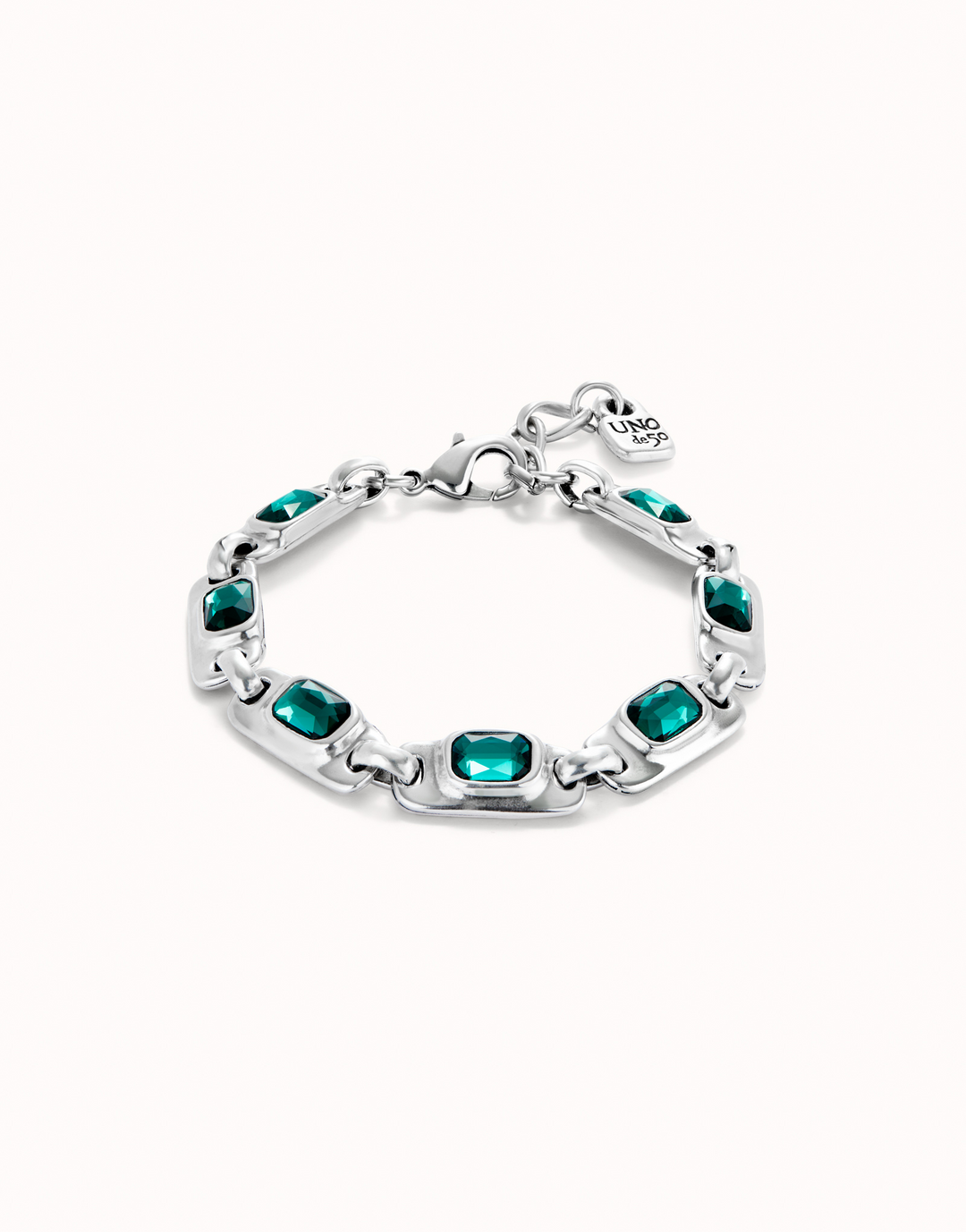 Uno de 50 - Sterling Silver - Silver Plated SER MAGNETICA Green Crystal Bracelet (Size Medium / 6.1 - 6.5")