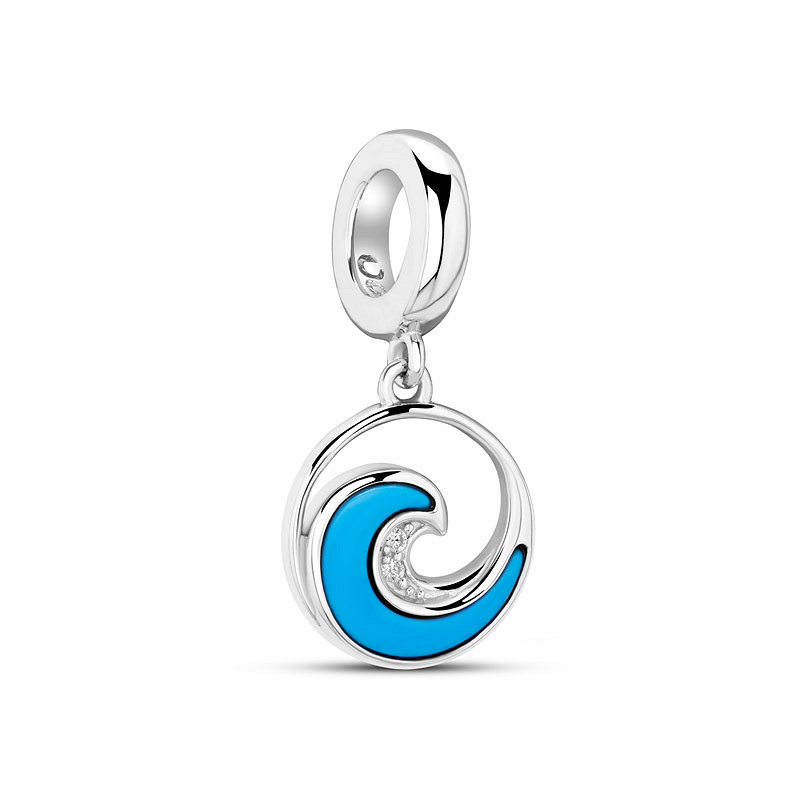 Ocean - Sterling Silver - Turquoise Wave Dangle Charm