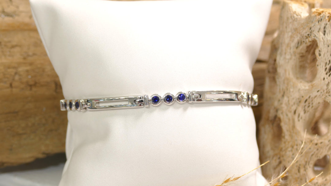 Sterling Silver - Silver Bezel Set - Bar - Sapphire Link Bracelet