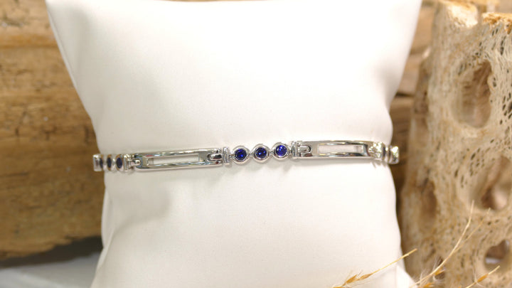 Sterling Silver - Silver Bezel Set - Bar - Sapphire Link Bracelet