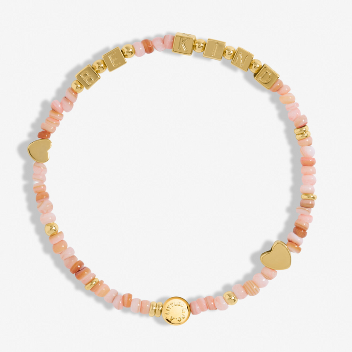 A Little & Co - Brass - Gold - Pink Shells - Be Kind - Heart Stretch Beaded Bracelet 6 7/8"
