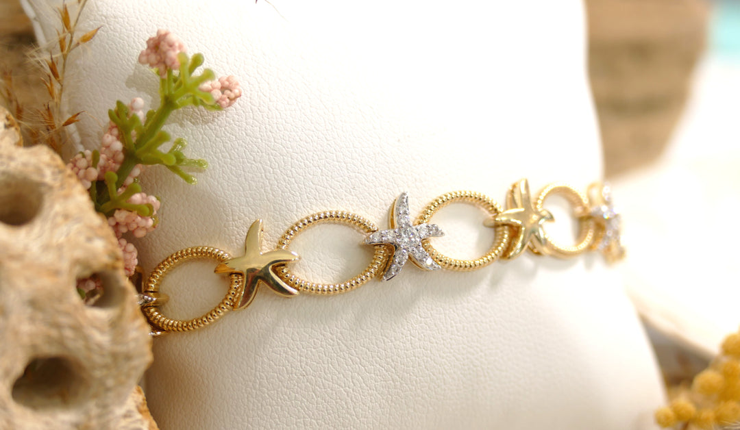14k - Yellow Gold (66 Diamonds) 0.75ct Oval Natural Diamond Starfish Link Bracelet
