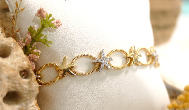 14k - Yellow Gold (66 Diamonds) 0.75ct Oval Natural Diamond Starfish Link Bracelet