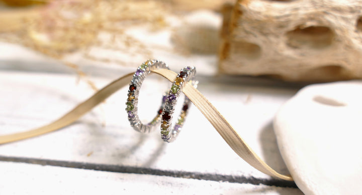 Sterling Silver Silver Multi Colored Hoop Earrings