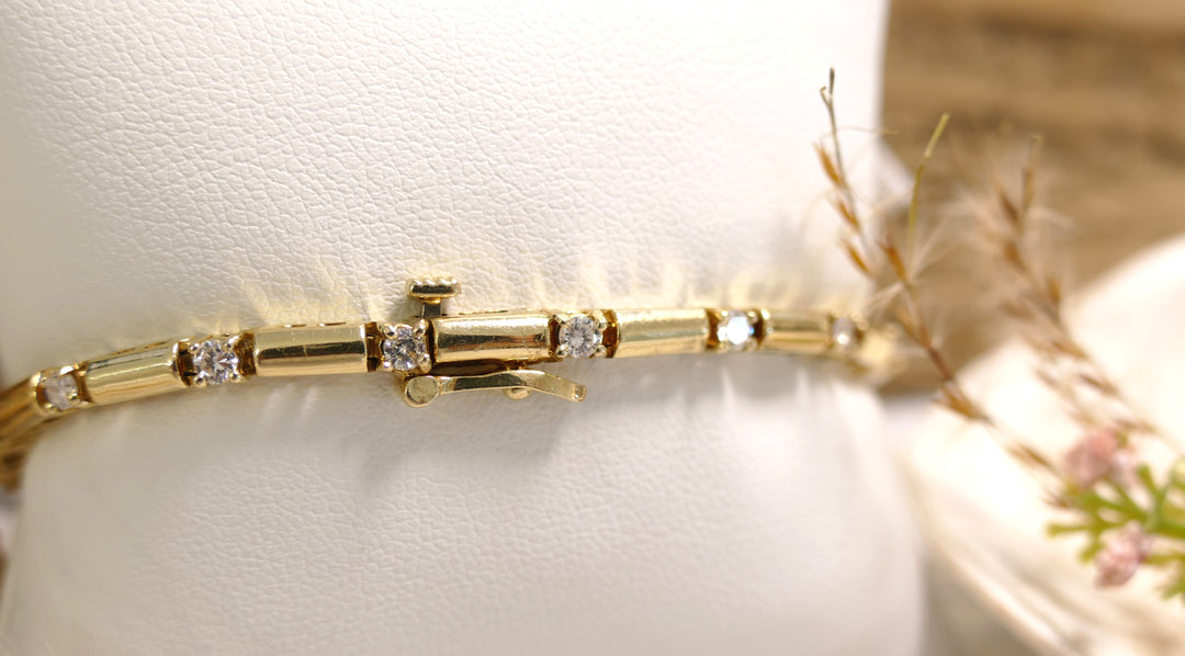 14k Yellow Gold Tennis Bar 17 Diamonds/1cttw Diamond Bracelet