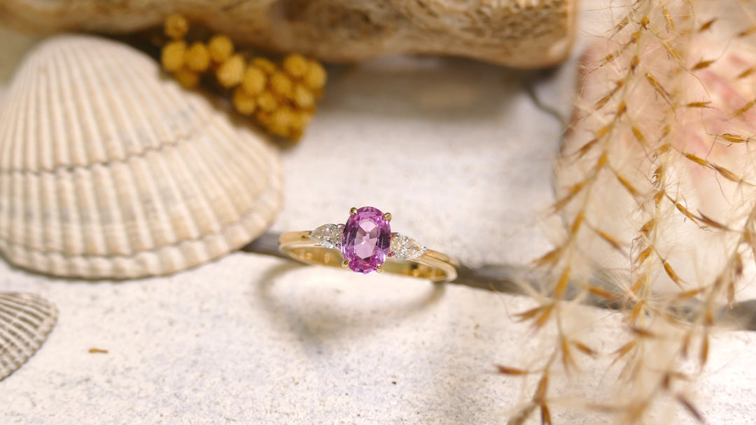 14k Yellow Gold Pink Sapphire 0.83ct + 0.18ct Diamond Oval