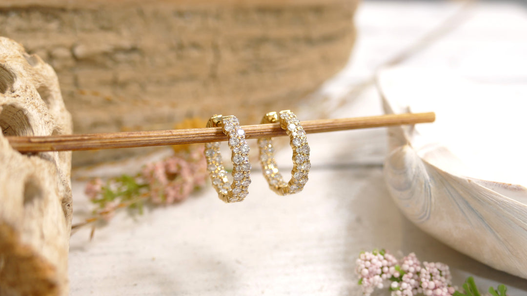 14k Yellow Gold 1.8ctw Diamonds Small Hoop Inside Out Earrings