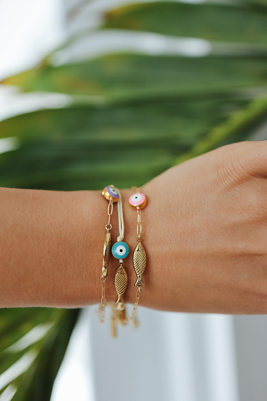 Adriana Pappas - - 14K Gold Filled - Turquoise Fish Eye - Cord Fish Bracelet
