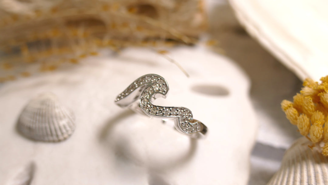 Dune - Sterling Silver - Silver Double Wave Natural Diamond Wave Ring (Size 8)