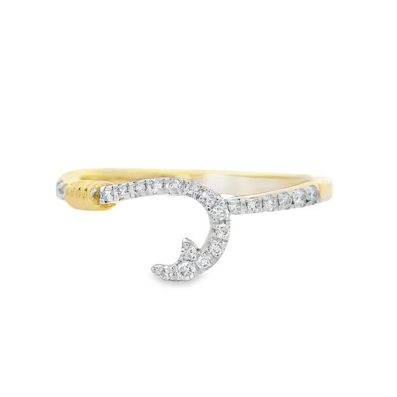 14k Yellow Gold 0.14ct. Natural Diamond Fish Hook Ring