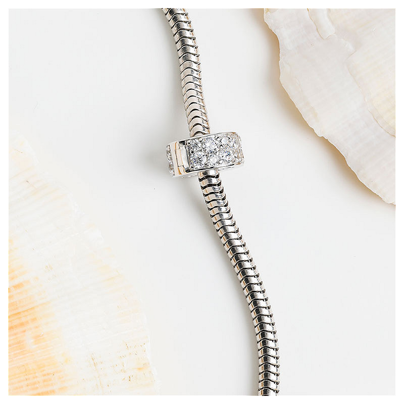 Ocean - Sterling Silver - Silver Stopper Cubic Zirconia Bead Charm