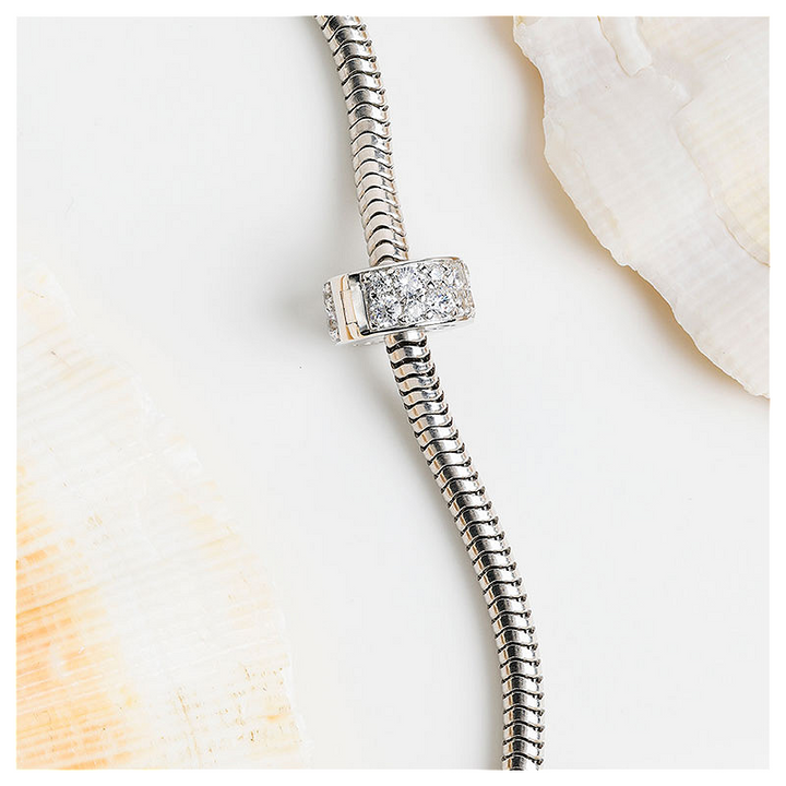 Ocean - Sterling Silver - Silver Stopper Cubic Zirconia Bead Charm