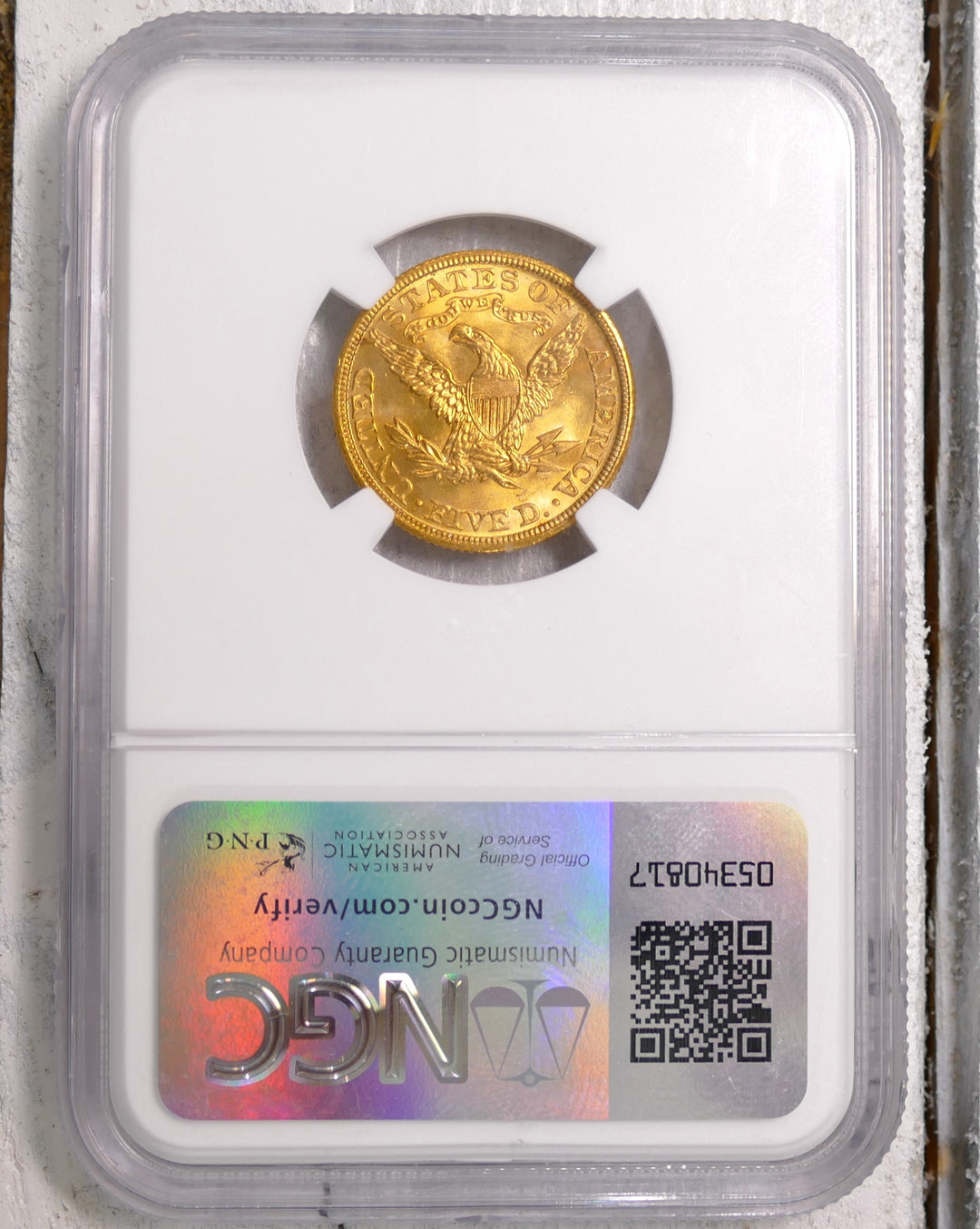 US 1908 $5 gold coin Philadelphia Mint MS 65