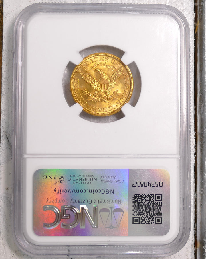 US 1908 $5 gold coin Philadelphia Mint MS 65