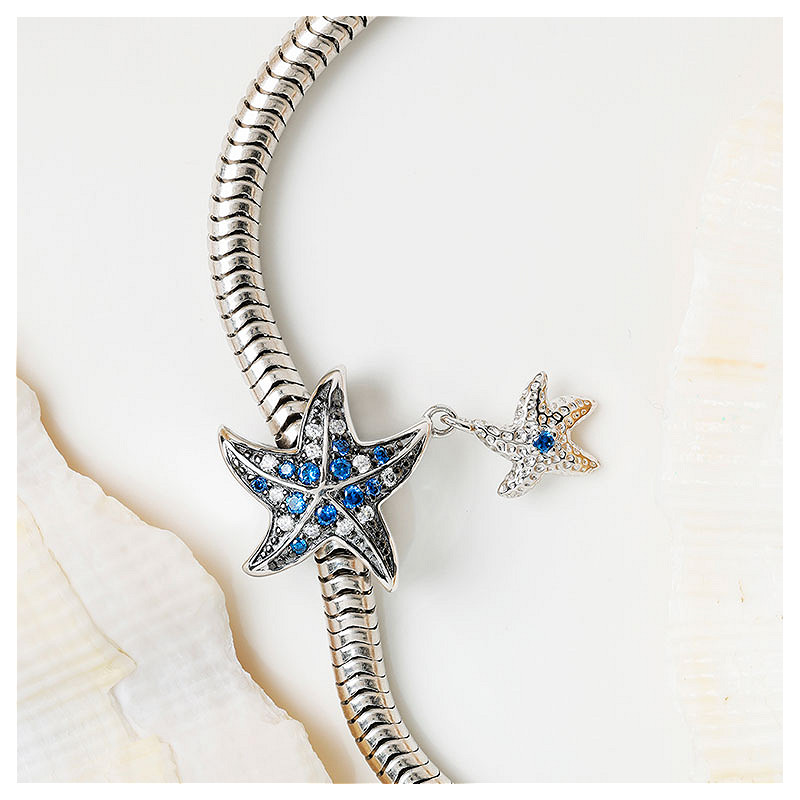 Ocean - Sterling Silver - Sapphire Cubic Zirconia Starfish Dangle Charm