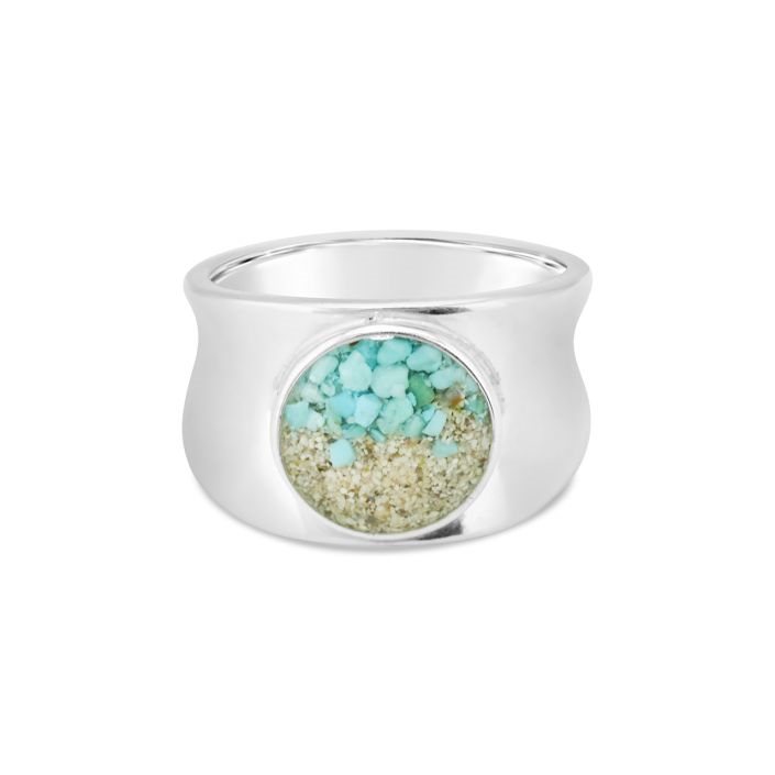 Dune - Sterling Silver - Bayview 10mm Turquoise Gradient Round (concave band is 5mm thick) Ocean City Beach Sand Ring 7