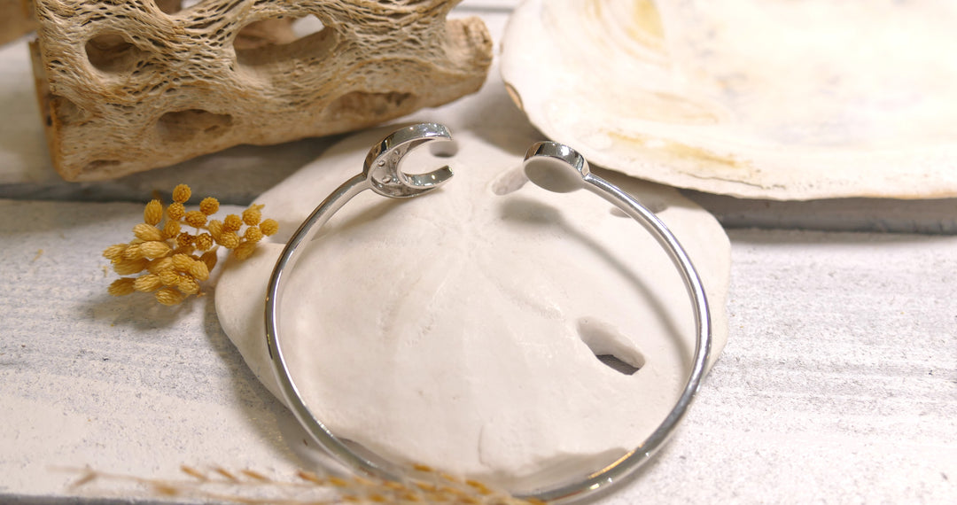 Dune - Sterling Silver - Crescent Moon Crystal Ocean City Beach Sand Cuff Bracelet