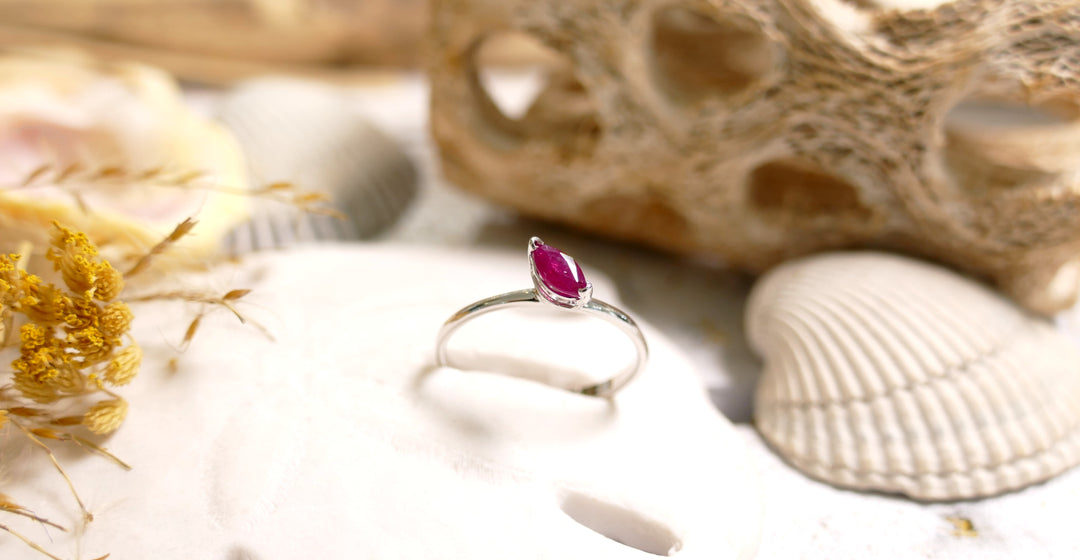 14k White Gold Ruby Stackable Sideways Marquise Ring (Size 7)