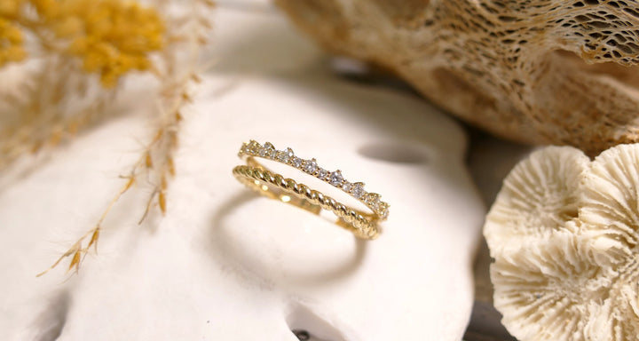 14K Yellow Gold 0.22ct Natural Diamond Double Band Ring (Size 5.5)