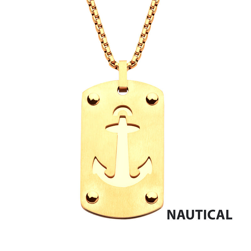 18Kt Gold IP Etched Anchor Dog